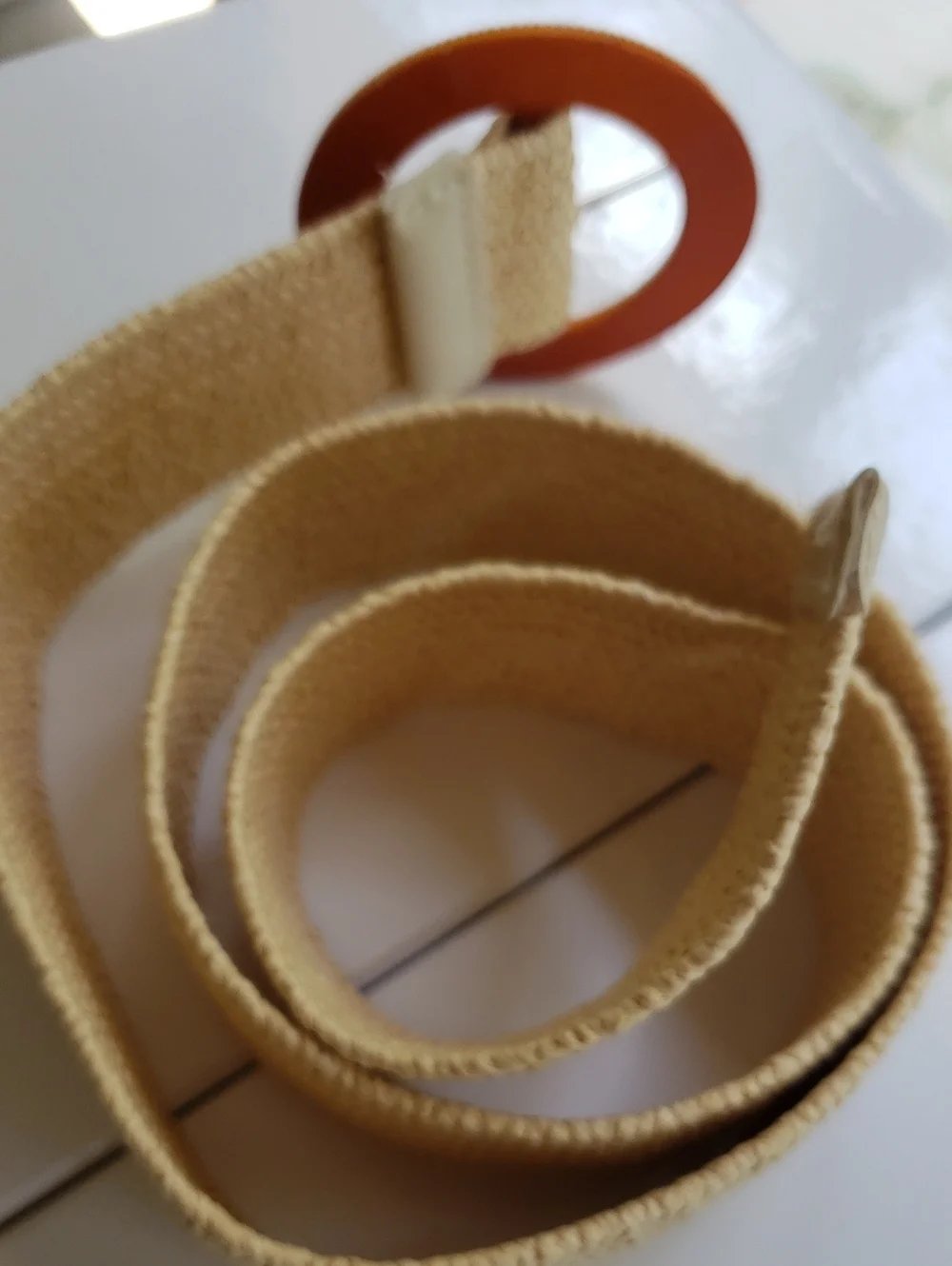 Woven Texrured Circle-Buckle Belt in Natural With Stretch 38